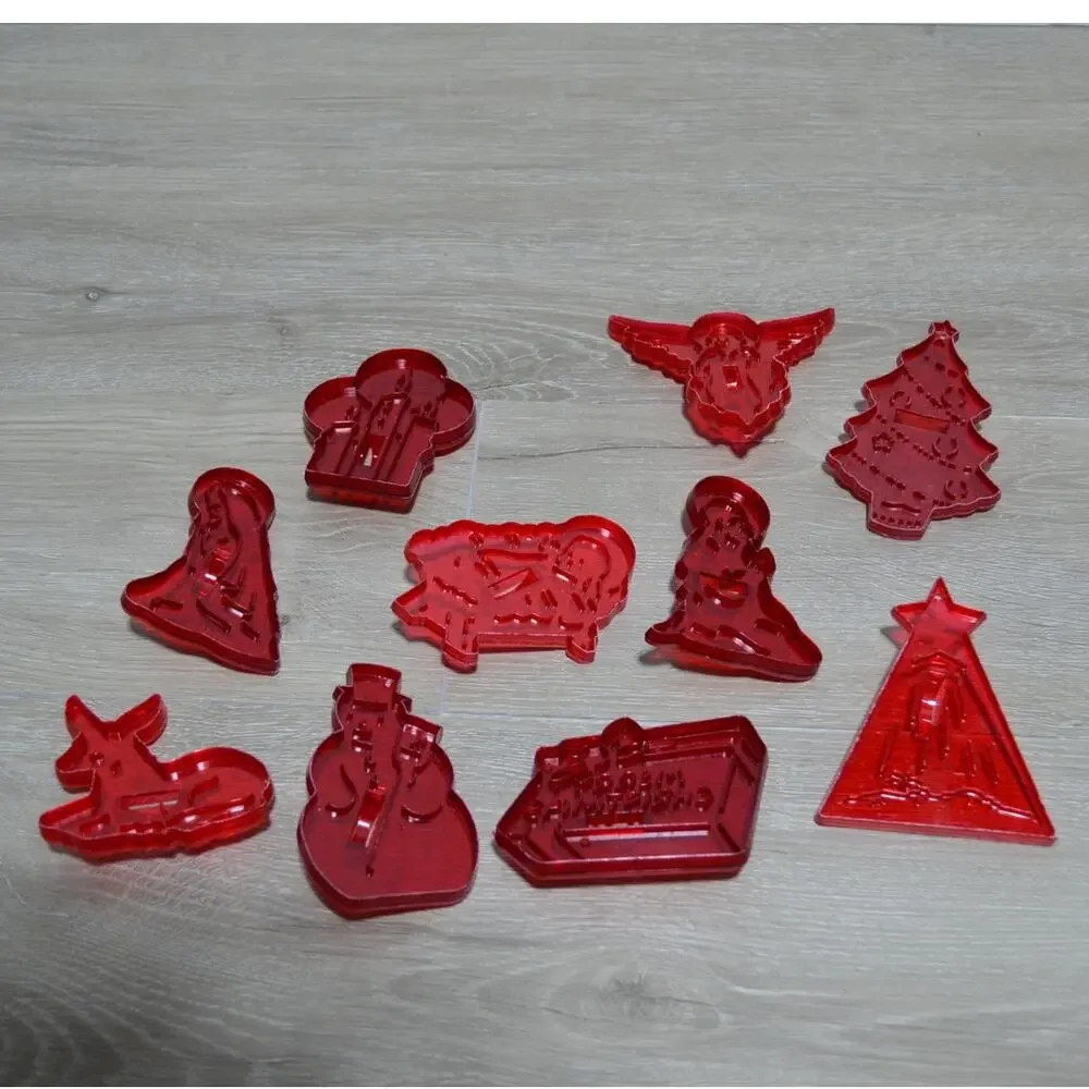 Vintage HRM Red Plastic Cookie Cutters Lot of 10 Christmas Nativity Scene